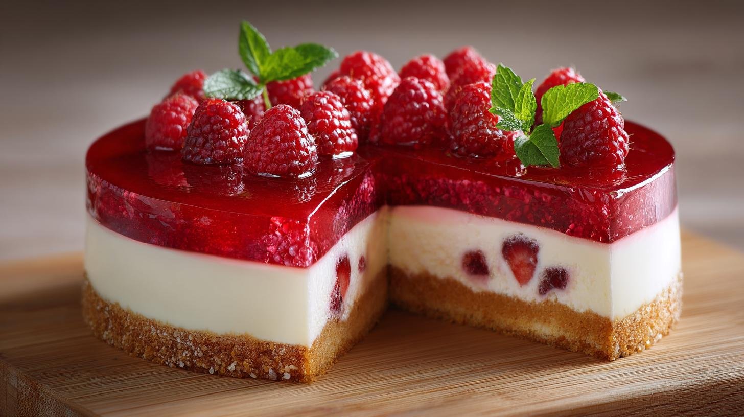 Jogurtový dort s malinami, želatinou a medovým korpusem