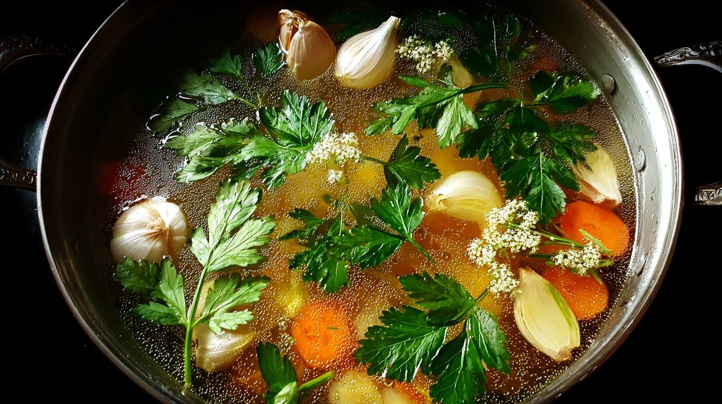 Proč se vyplatí vývar z kuřecího masa, česneku a petržele. Jak ušetřit a zvýšit účinek