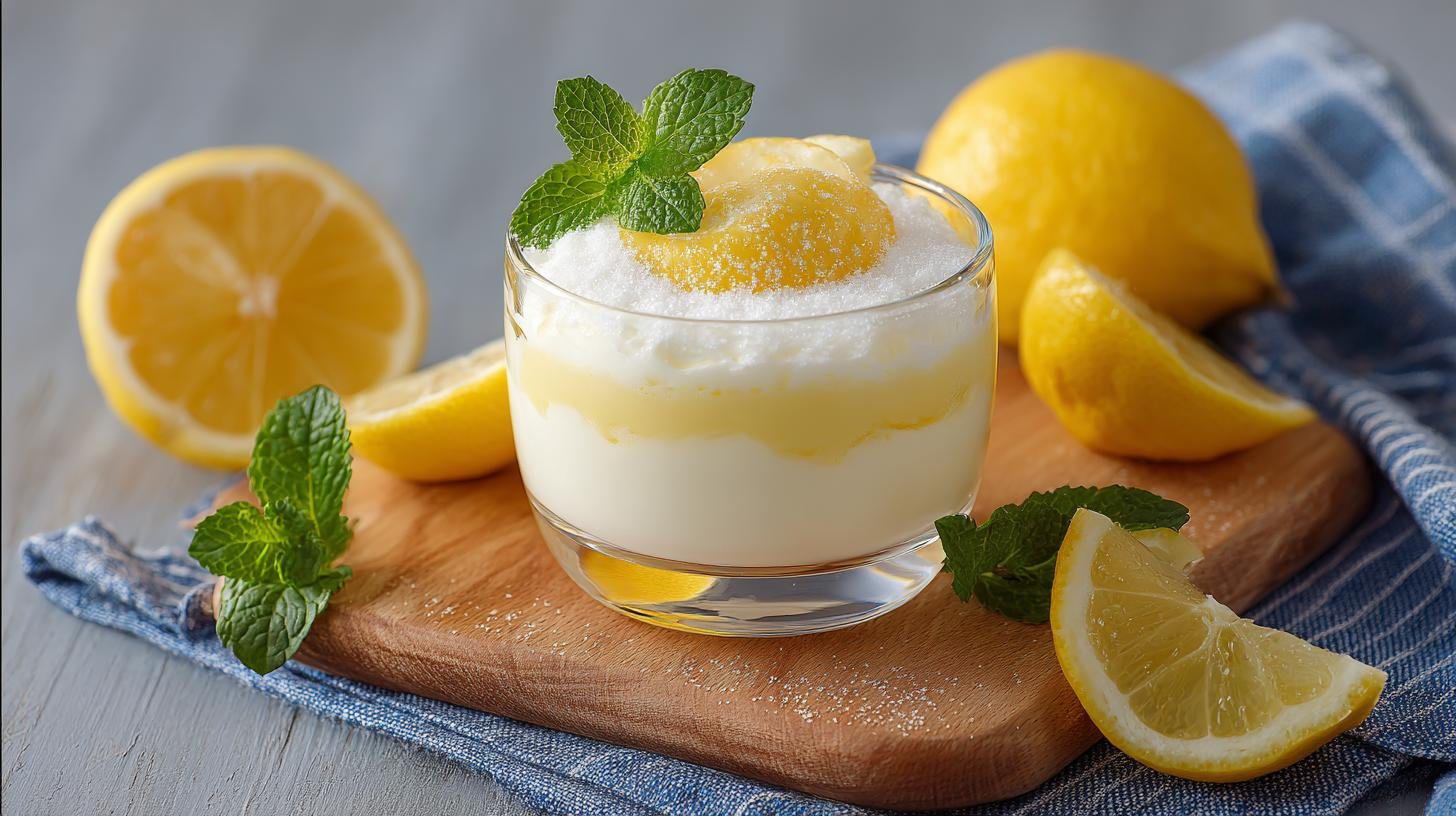 Citrónový jogurtový dezert s cukrem pro svěží odpolední pauzu. Příprava krok za krokem