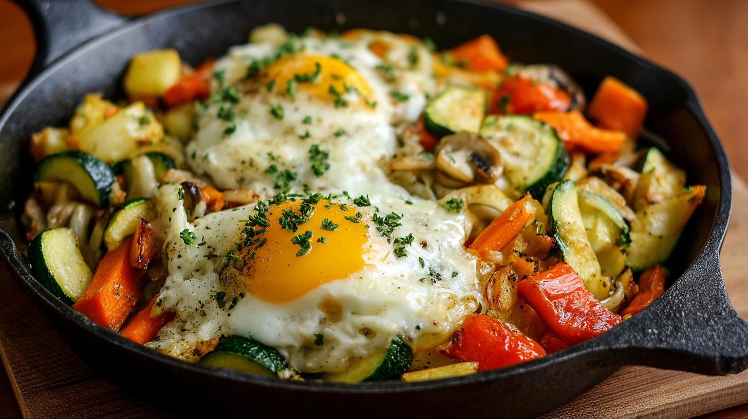 Zeleninová pánev s vejcem a sýrem – zdravý oběd za pár minut