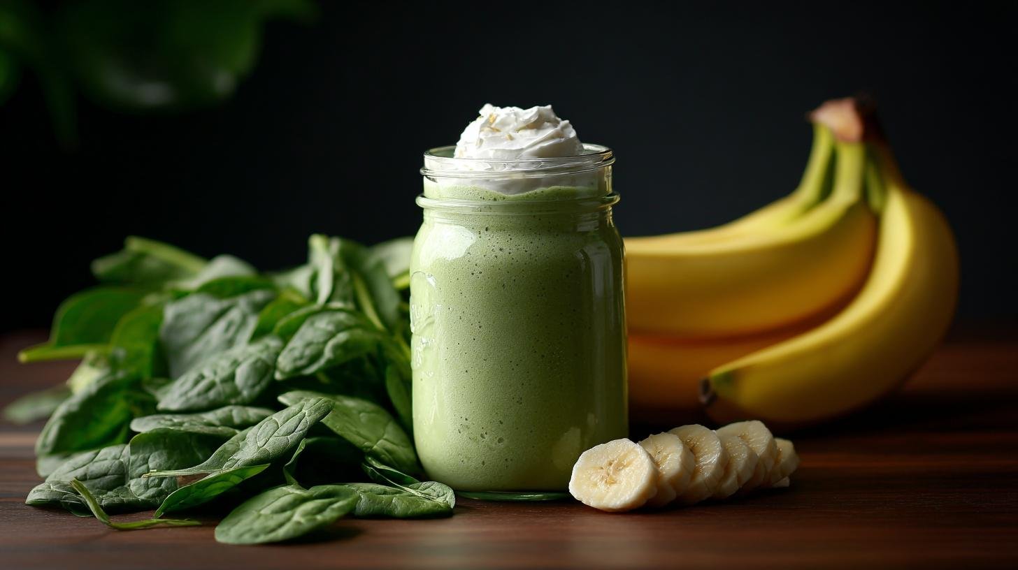 Smoothie z banánu, špenátu a řeckého jogurtu pro snídani