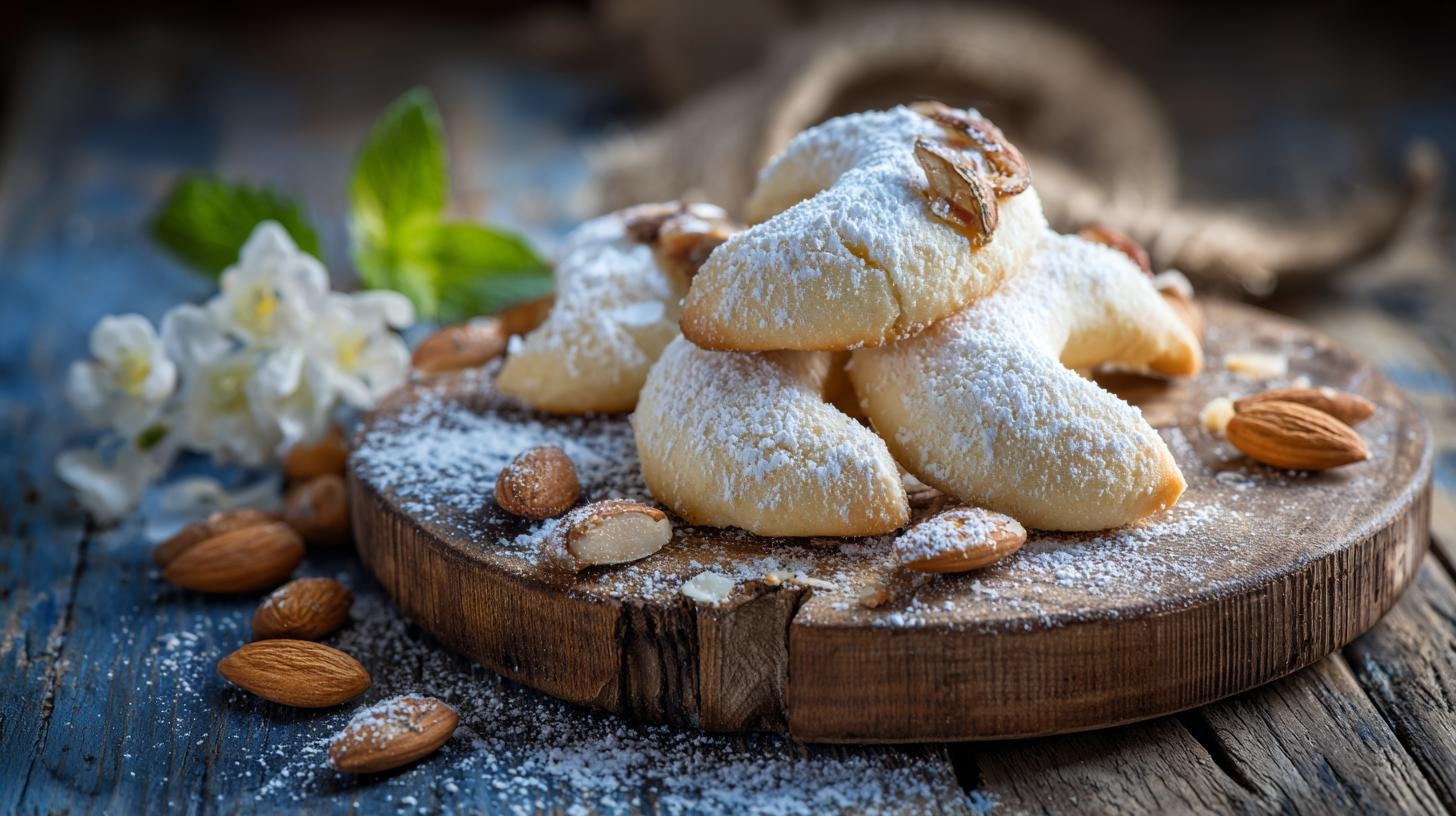 Vanilkové rohlíčky s máslem, mandlemi a moučkovým cukrem