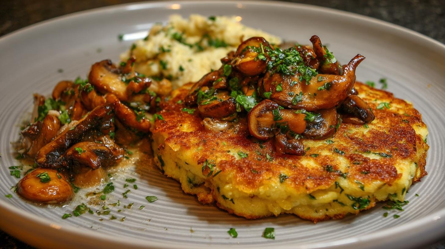 Bramborák s česnekem, majoránkou a restovaným žampiónem na pánvi. Proč to funguje a co očekávat