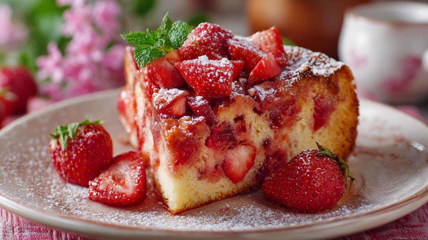 Tvarohový koláč s jahodami a cukrem pro svěží chuť. Proč si tento koláč zamilujete