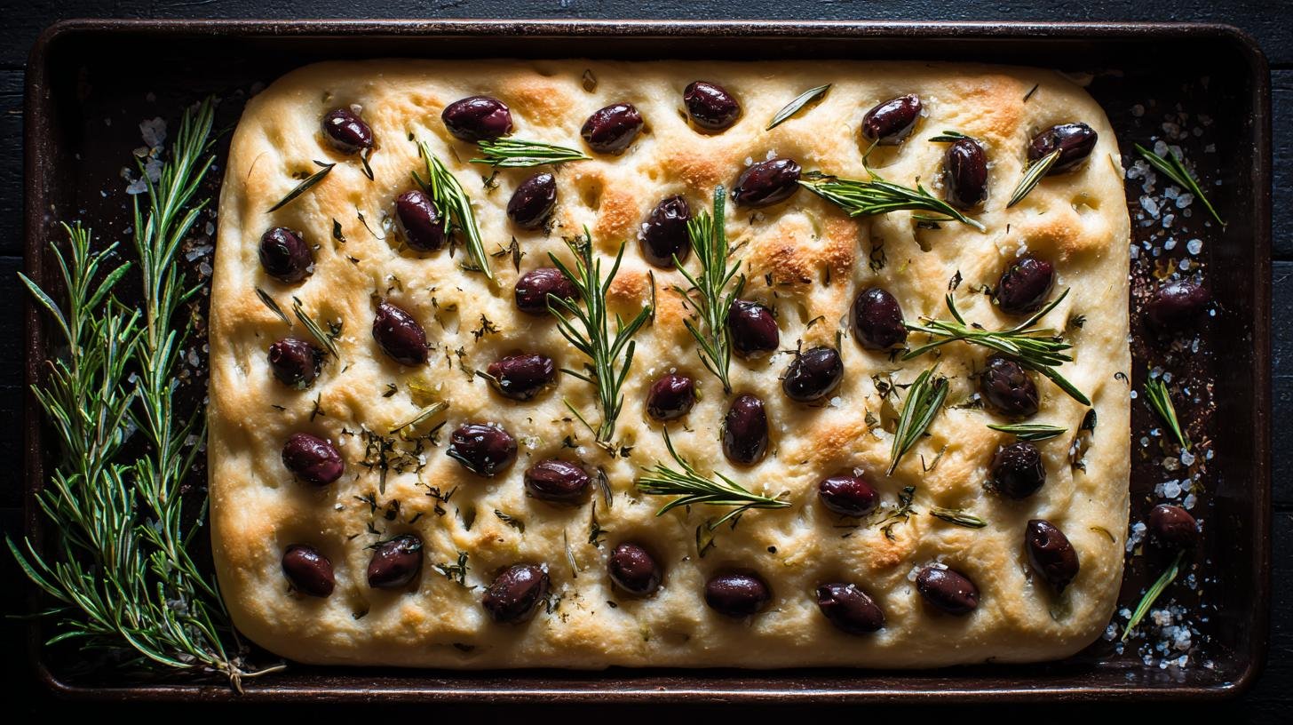 Focaccia s olivami, rozmarýnem a mořskou solí na plechu. Proč stojí za to ji péct