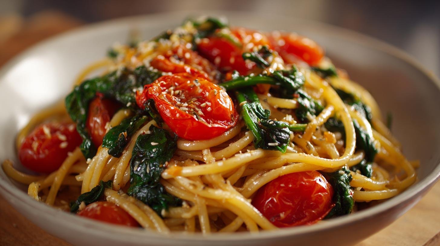Jednoduché těstoviny s rajčaty a špenátem, když nestíháte. Rychle na stůl a bez zbytečného stresu