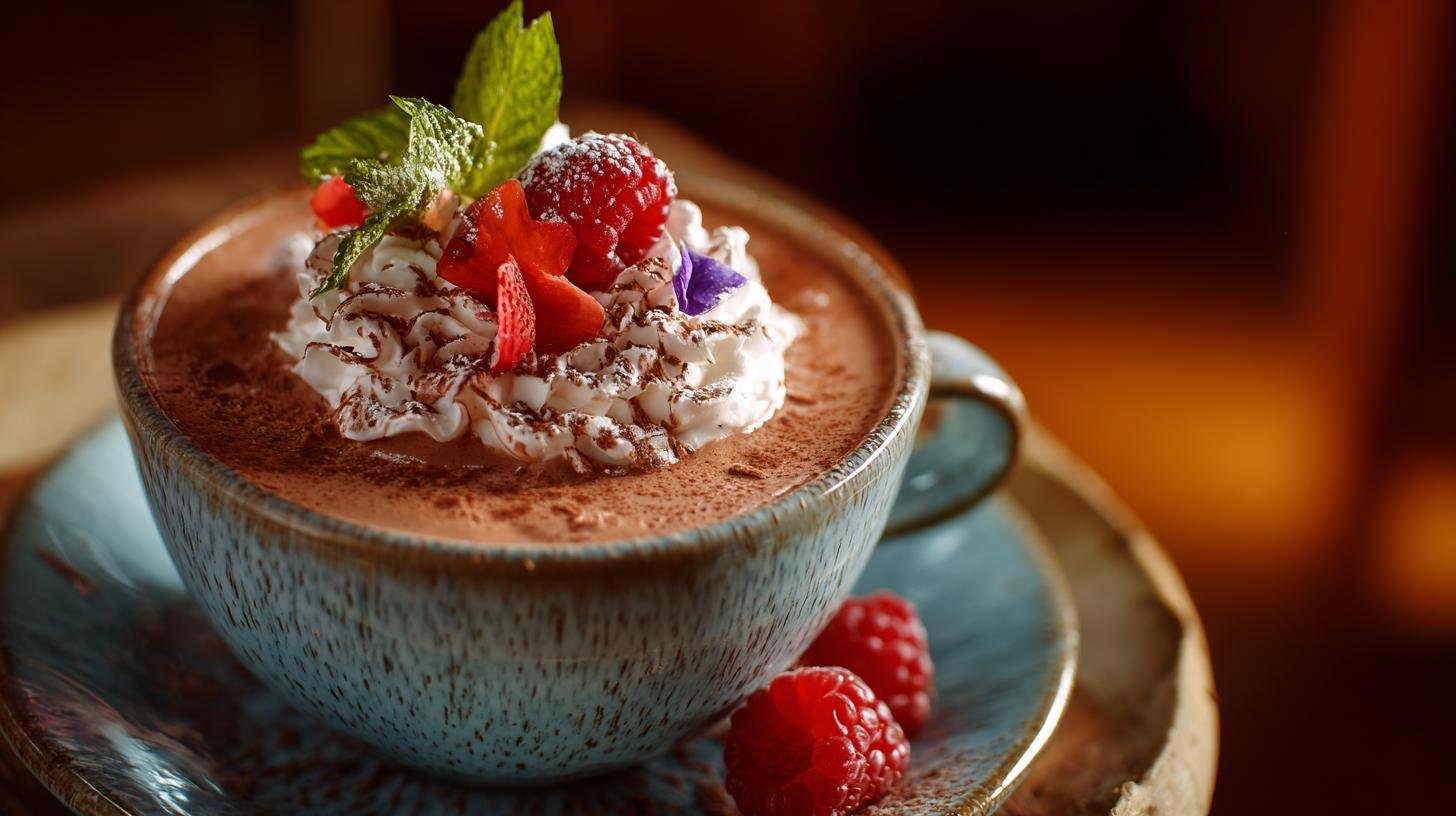 Kakaový smetanový pohár s jemnou ovocnou chutí pro večerní sladkost