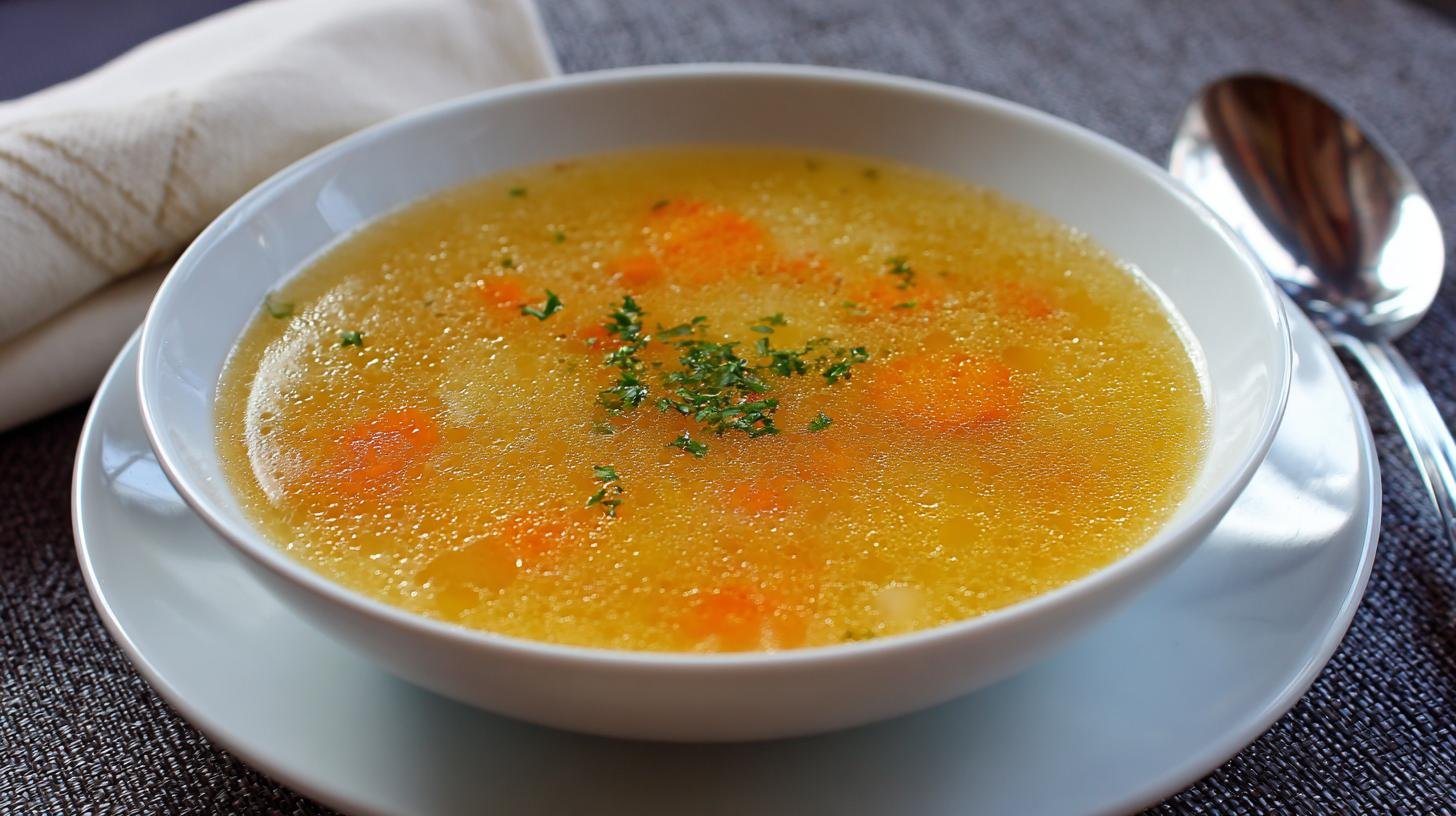 Rychlá zeleninová polévka z mrkve, brambor a cibule bez chyb. Ingredience a rychlý nákupní seznam