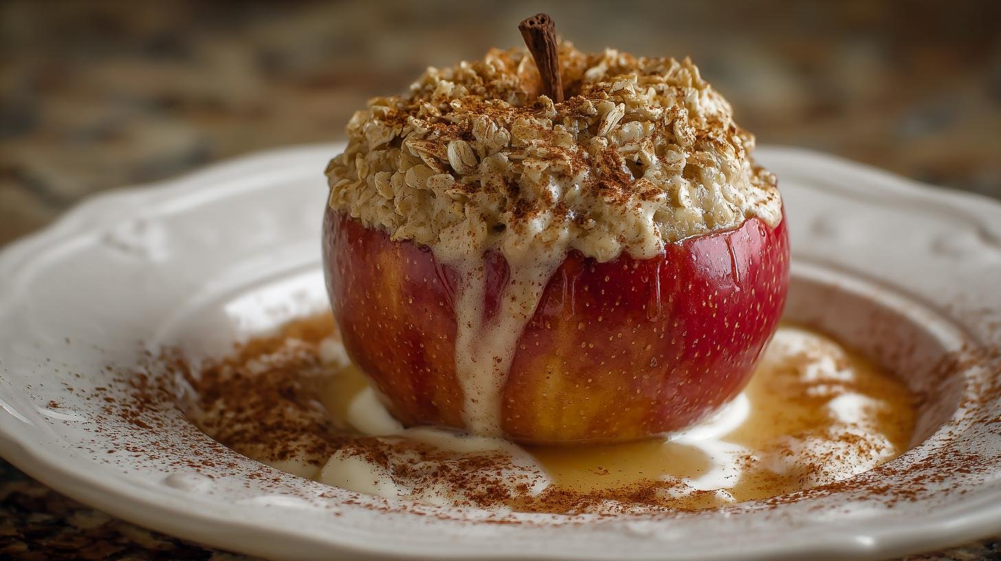 Nízkotučný dezert: pečené jablko, skořice, ovesné vločky