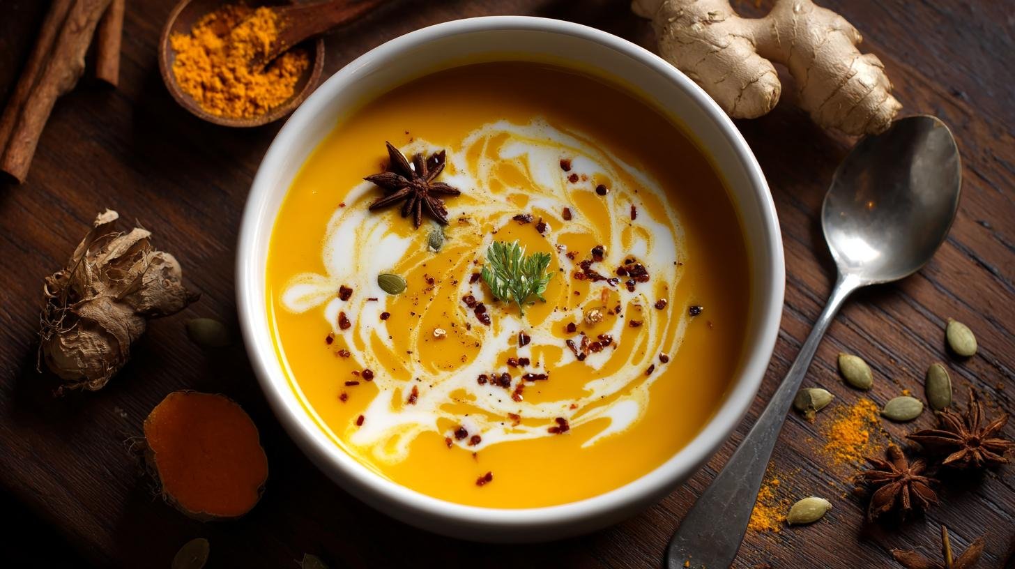 Krémová dýňová polévka s kokosovým mlékem a zázvorem