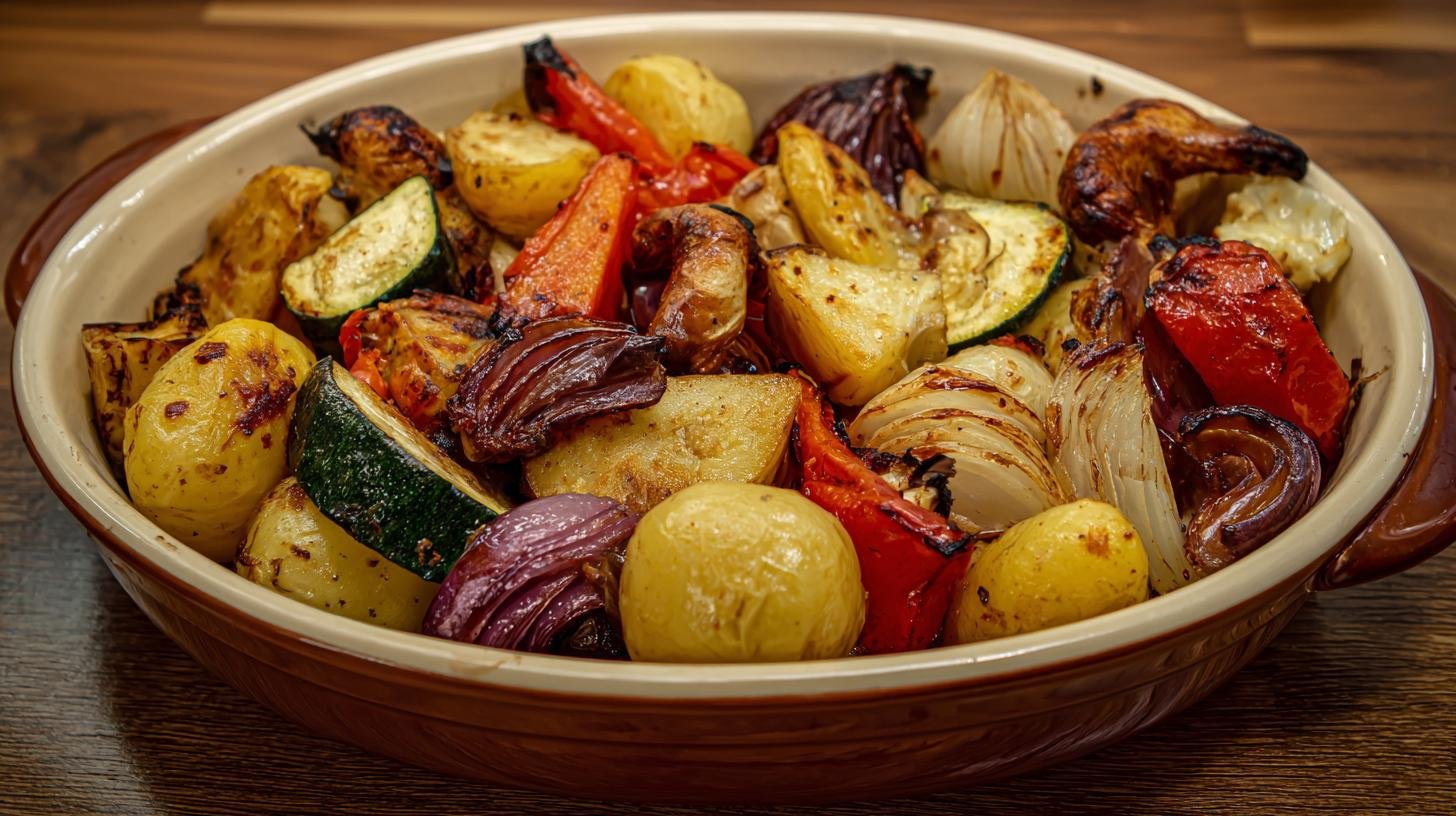 Zapečená zelenina s brambory a cibulí opravdu bez zbytečných kalorií