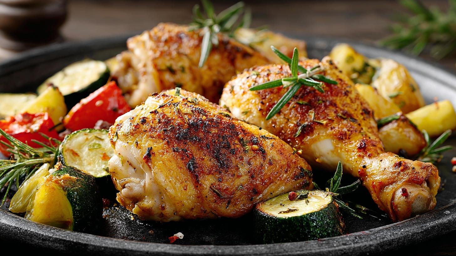 Křupavá kuřecí stehýnka s citronem, rozmarýnem a jemnou zeleninou. Servírování, skladování a chytré úspory