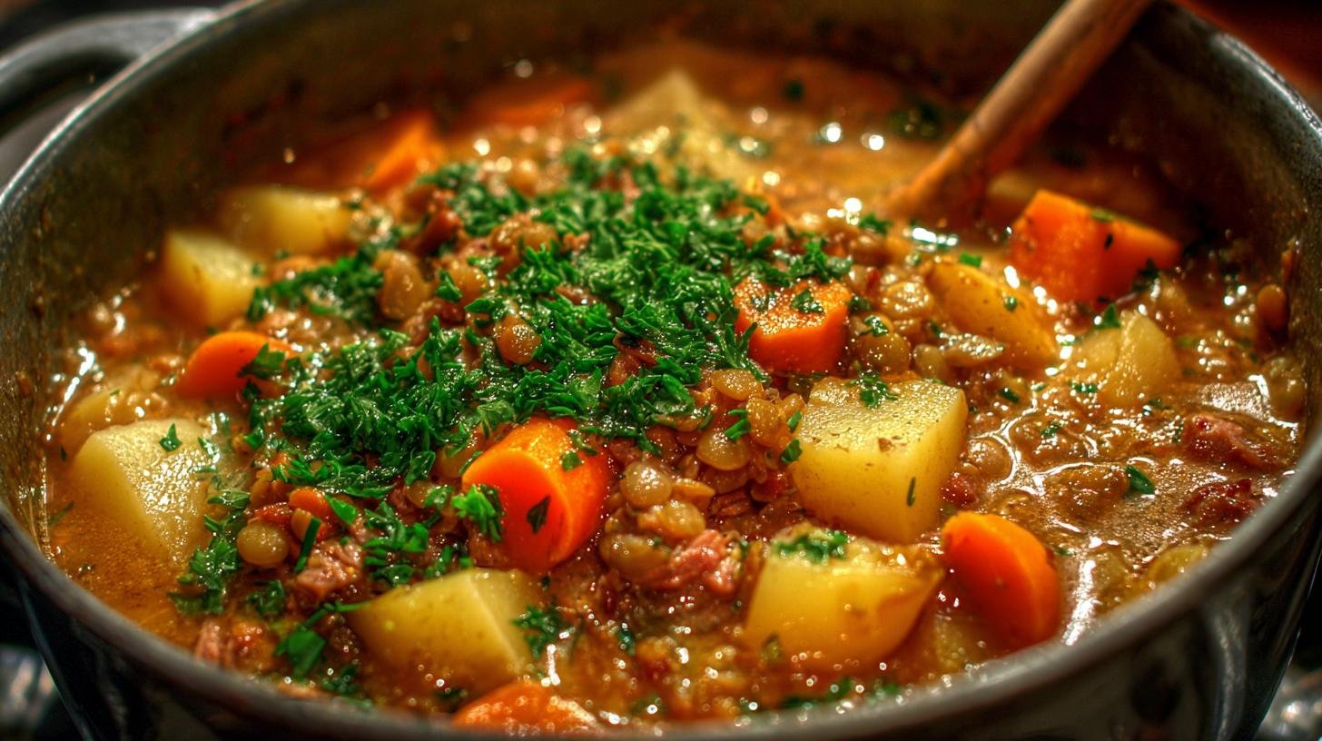 Rychlá čočková polévka: čočka, uzené maso a brambory během 20 minut. Suroviny a proč spolu ladí