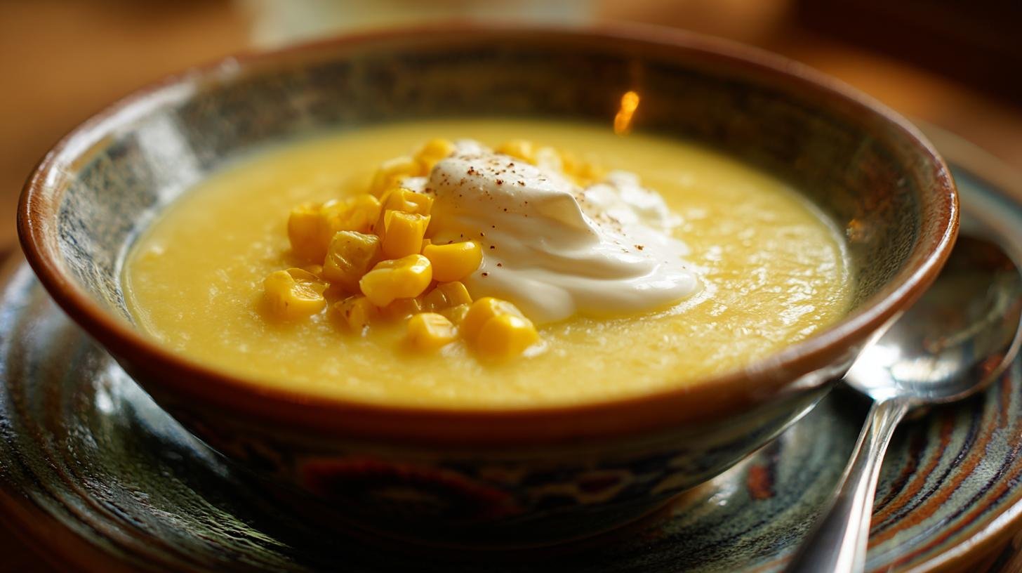Kukuřičná polévka s máslem a smetanou, kterou děti milují