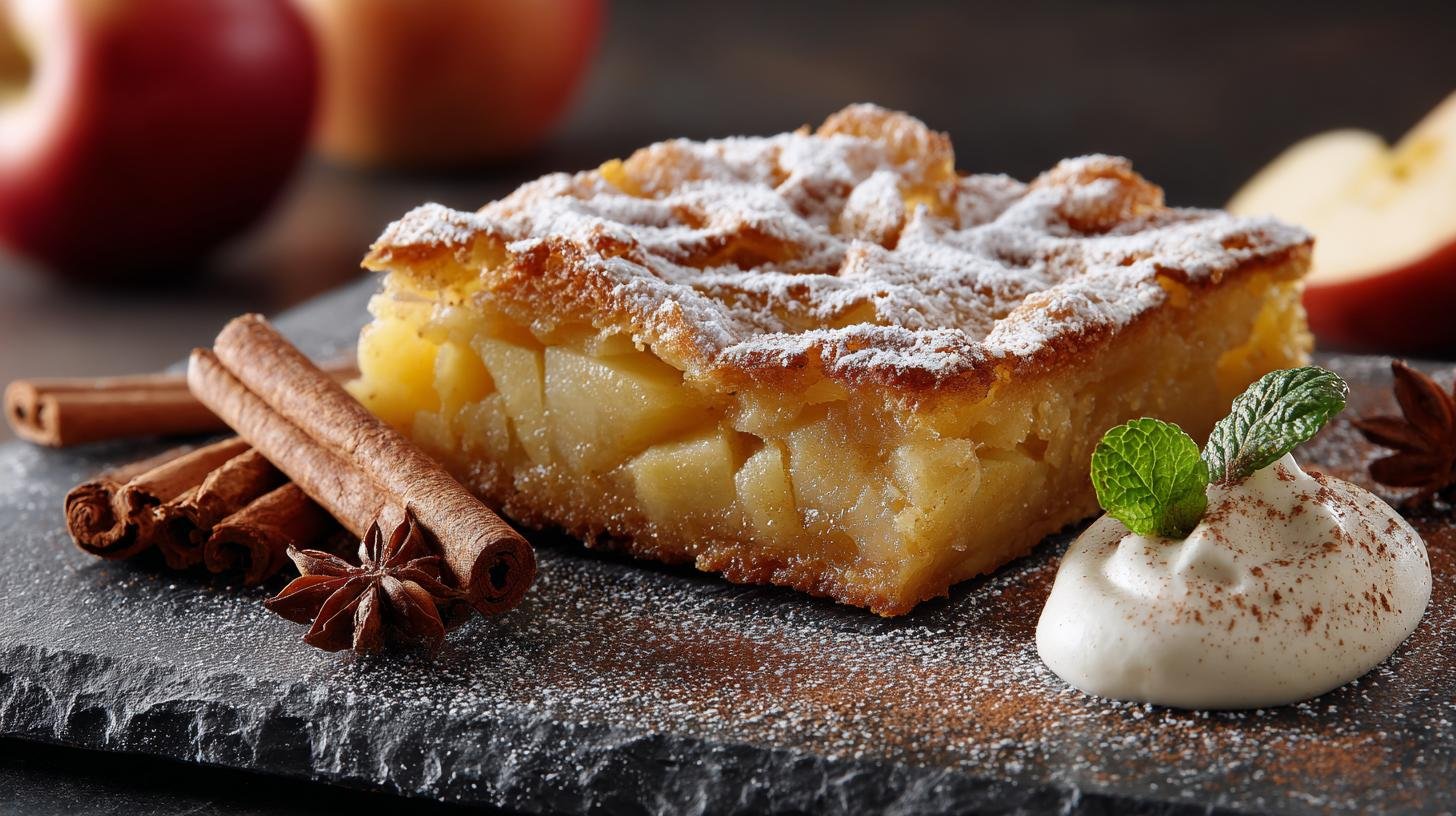 Křehký jablečný řez se skořicí a tvarohem pro rychlé pohoštění. Proč ho mít připravený