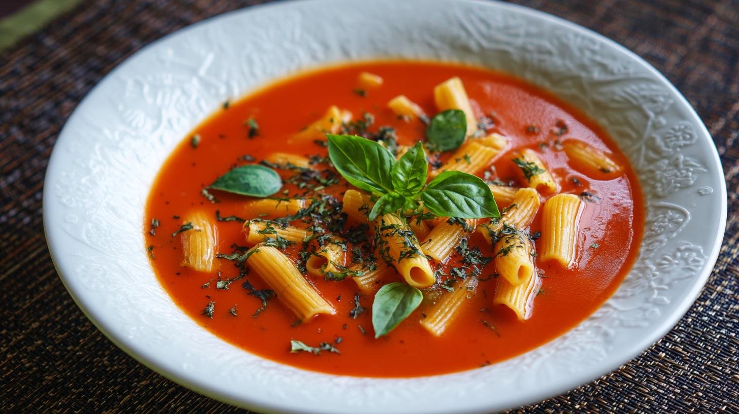 Rychlá rajčatová polévka s bazalkou a těstovinami pro děti