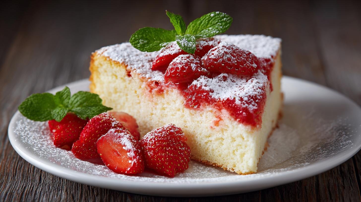 Tvarohový koláč s jahodami a cukrem pro svěží chuť
