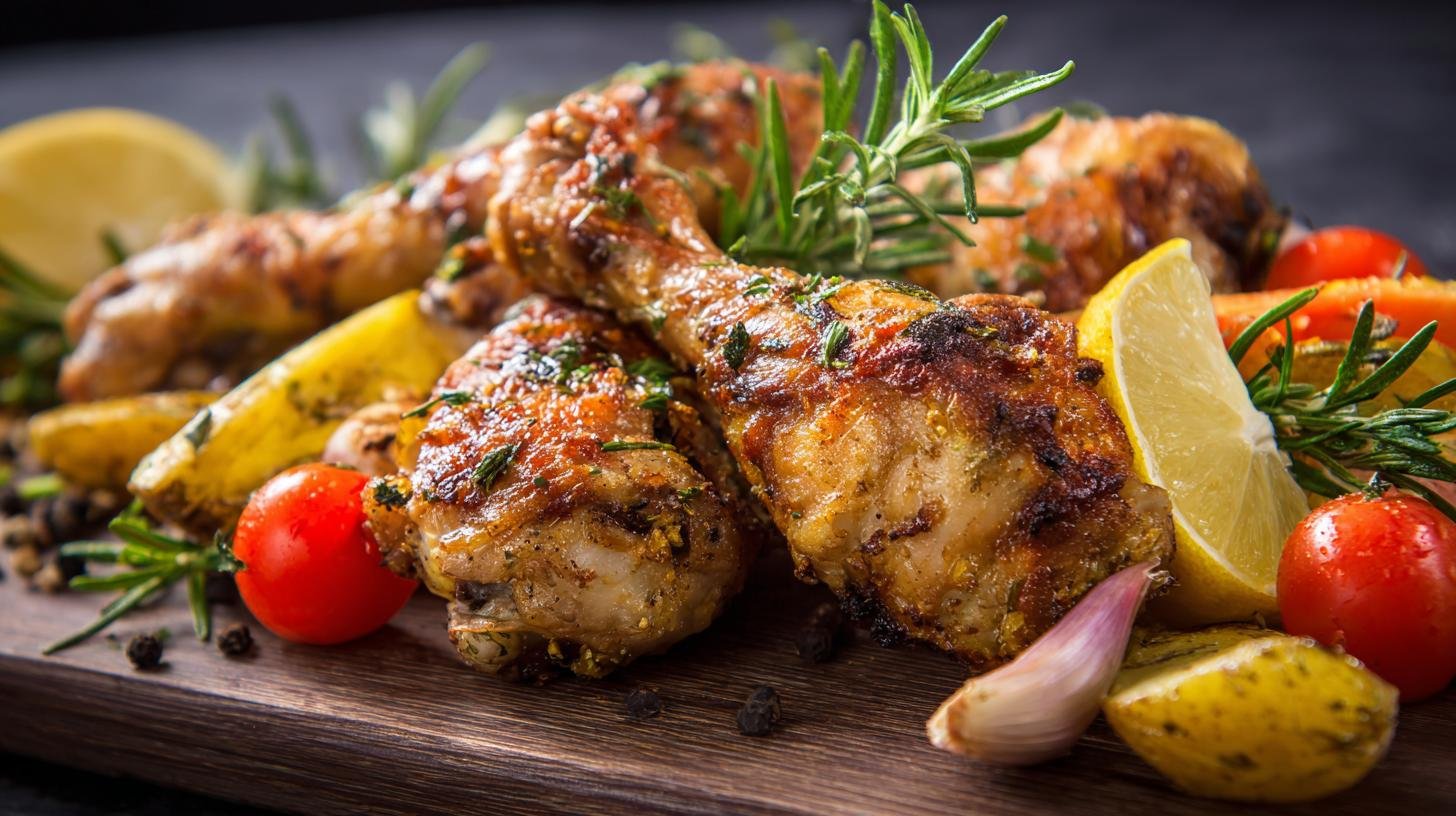 Křupavá kuřecí stehýnka s citronem, rozmarýnem a jemnou zeleninou