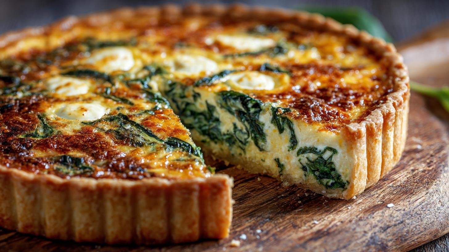 Sýrový quiche: vejce, smetana a špenát v křehkém těstě