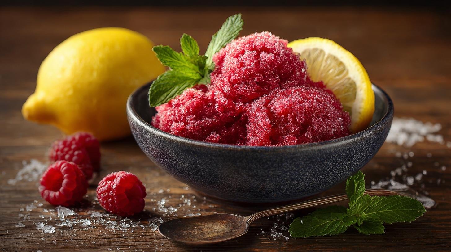 Ovocný sorbet z malin, citronu a třtinového cukru bez mléka