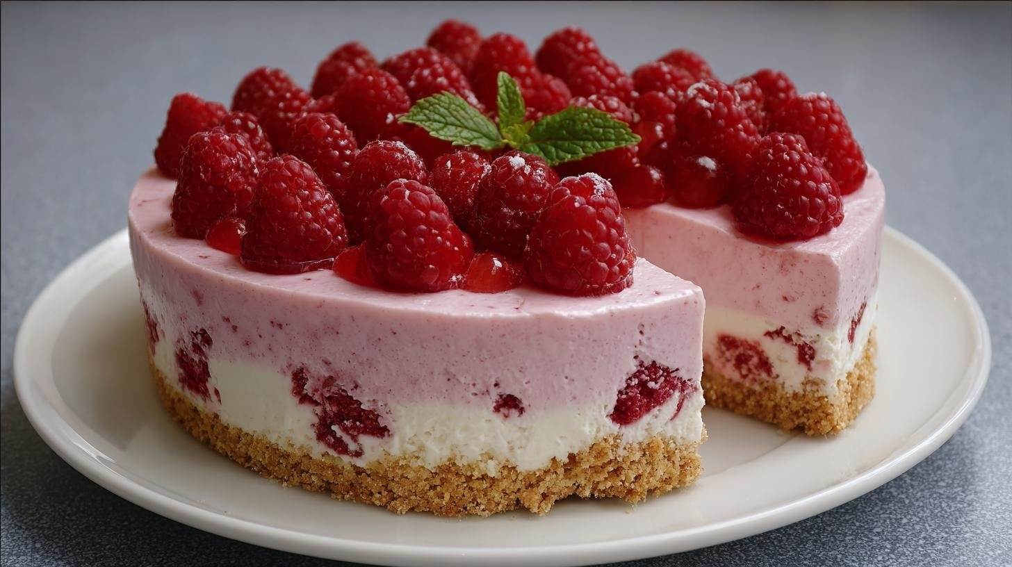 Nepečený malinový dort: maliny, tvaroh a sušenkový základ
