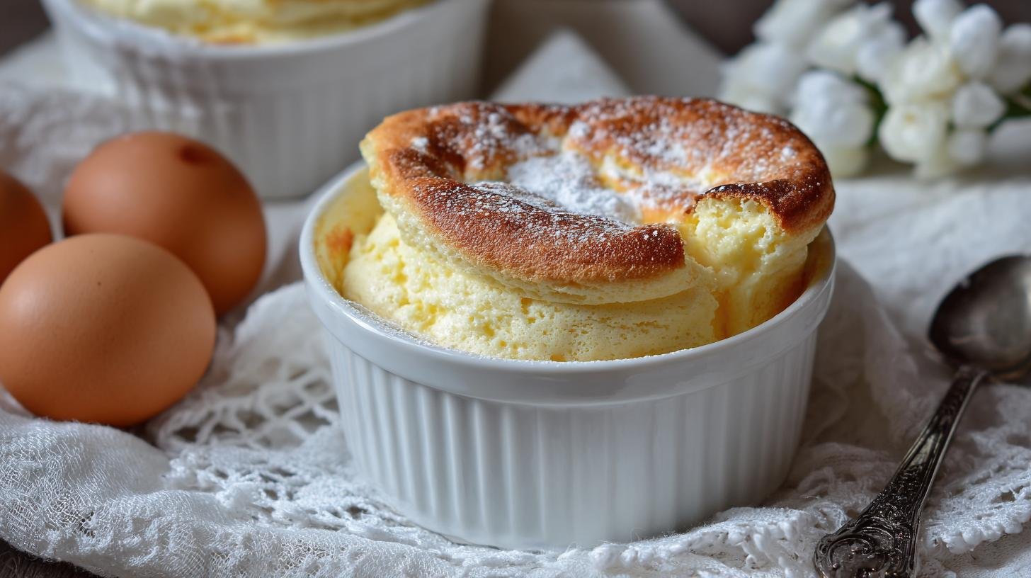 Křehké suflé s bílou čokoládou, vejci a vanilkou v troubě. Servírování, tajemství skladování a úspora času