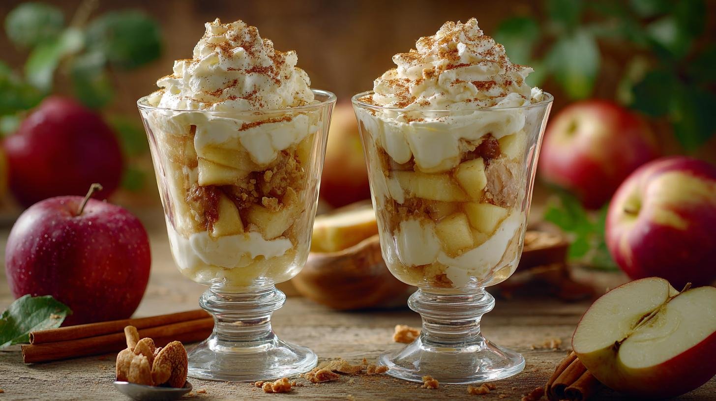 Rychlé poháry s jablky, skořicí a smetanou bez čekání