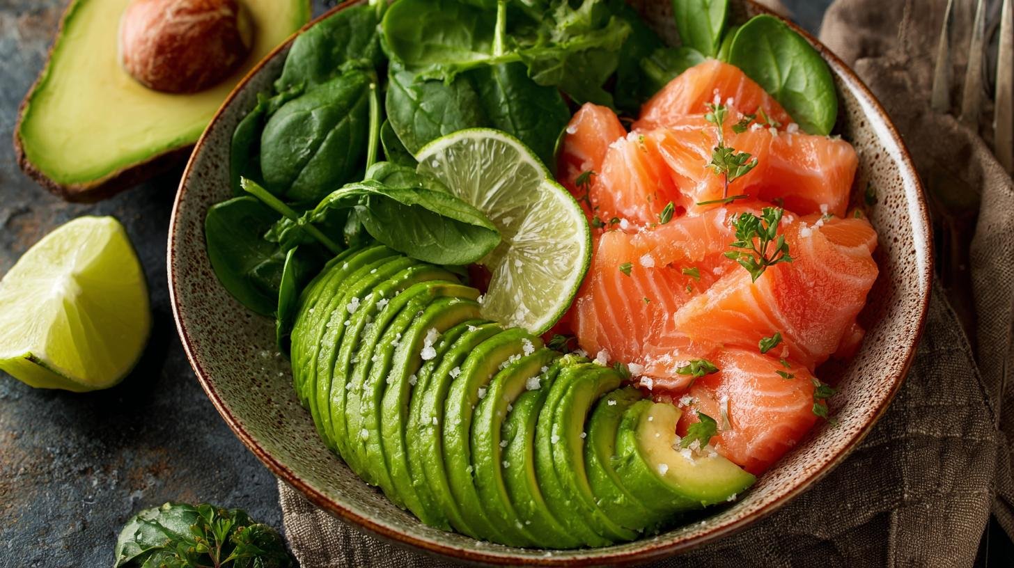 Avokádo, losos a špenát — salát, který snižuje chuť k jídlu. Složení a rychlý přehled nutričních benefitů