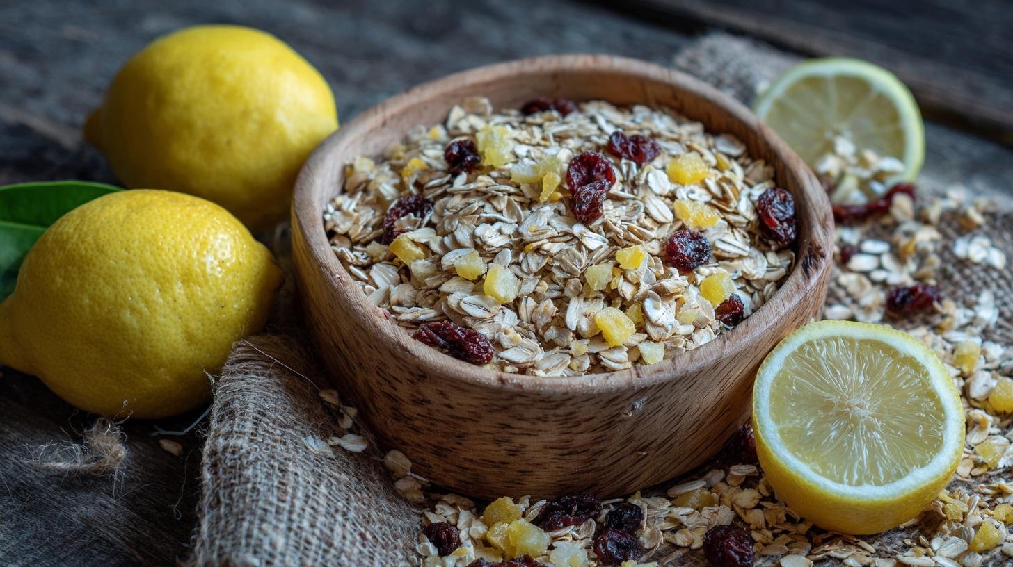 Domácí müsli s ovesnými vločkami a citronem bez složité přípravy. Ingredience — jednoduchý seznam