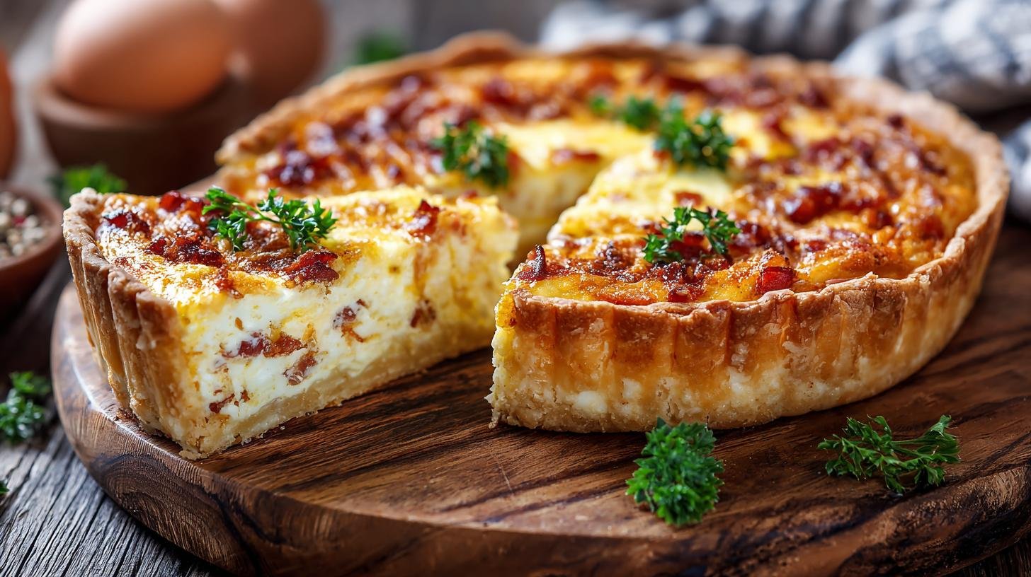 Slaný koláč quiche se slaninou, sýrem a vejcem — recept. Suroviny a co doporučuji mít po ruce