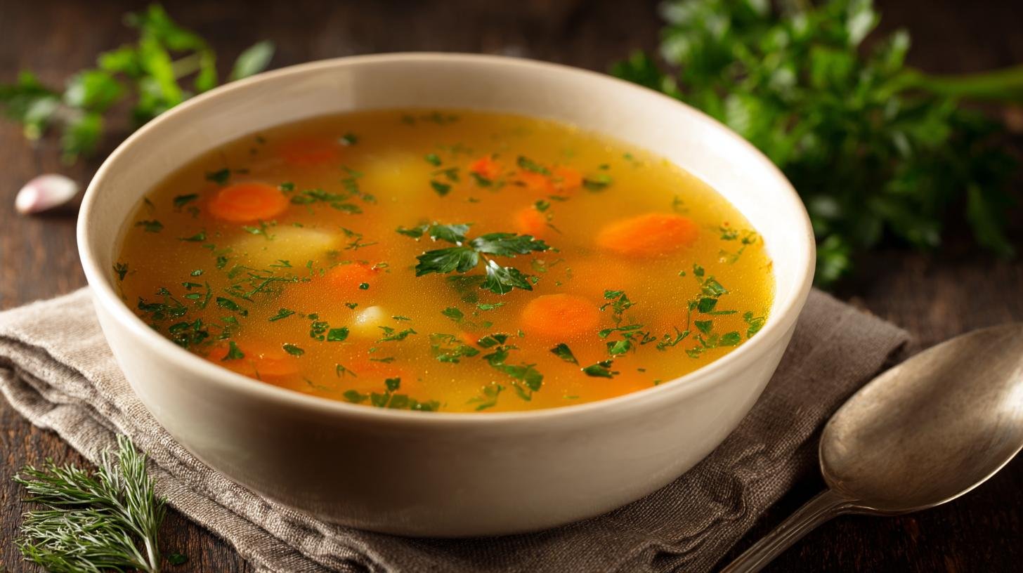 Tajemství husté polévky z hrášku, mrkve a brambor – znáte ho. Servírování, které zaujme