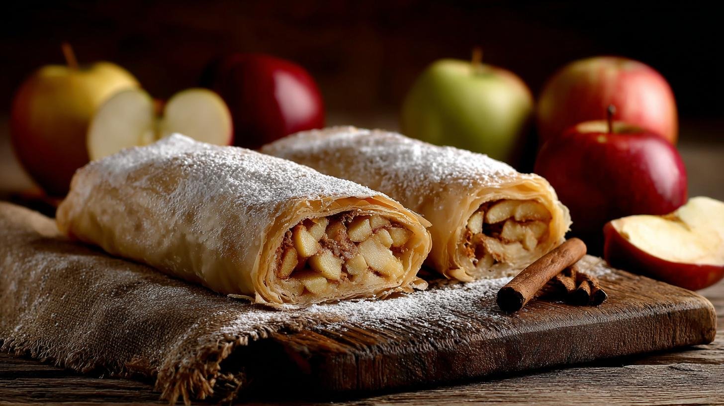 Jablečný štrúdl z jablek, skořice a másla bez složitého těsta. Ingredience a rychlý přehled