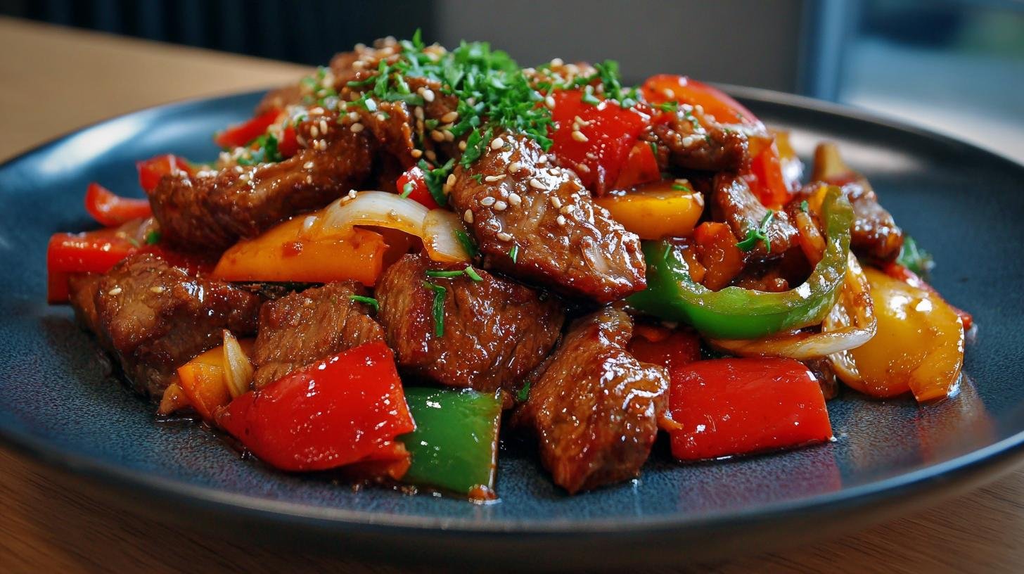 Rychlé hovězí nudličky s paprikou, cibulí a aromatickým česnekem