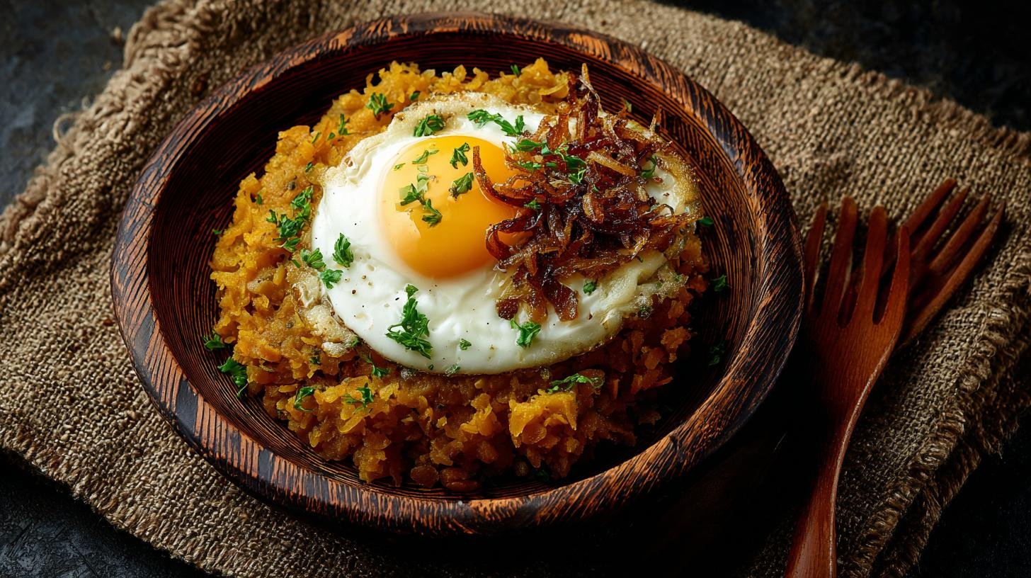 Čočková kaše s vejcem, octem a smaženou cibulkou. Krok za krokem: jak na to