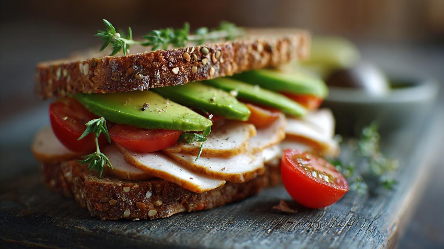 Sendvič s krůtím masem, avokádem a celozrnným chlebem