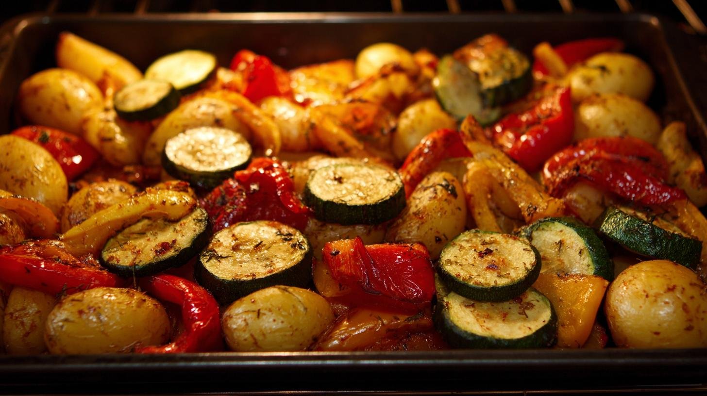 Pečená zelenina s bramborami, cuketou a paprikou v troubě