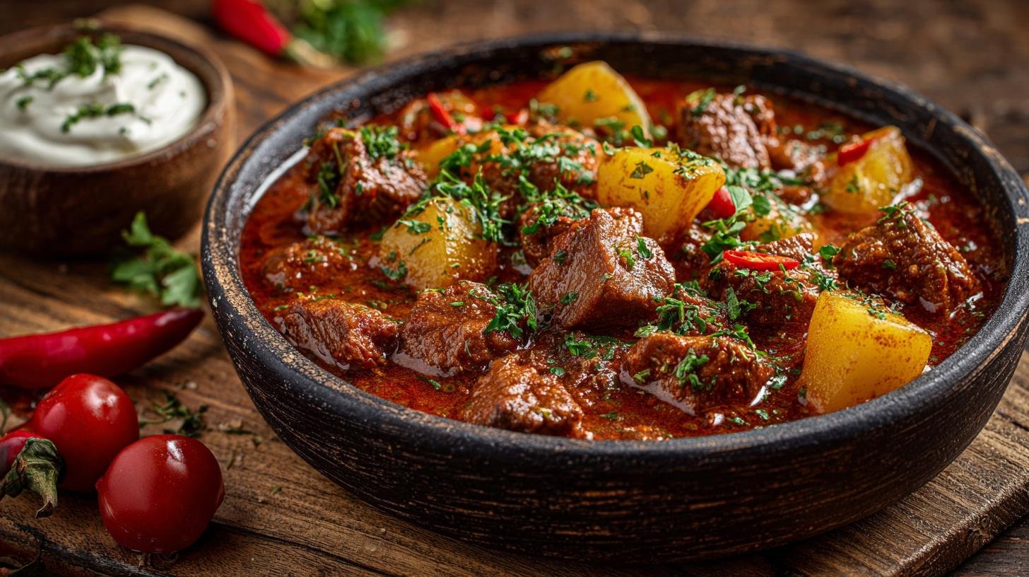 Šťavnatý hovězí guláš s brambory za 30 minut. Servírování a variace