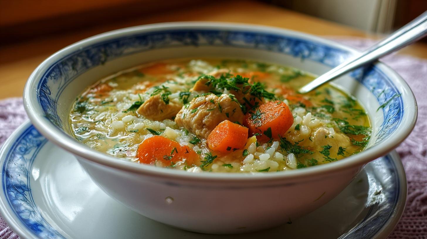 Kuřecí polévka s mrkví a rýží jako jistota domácí chuti