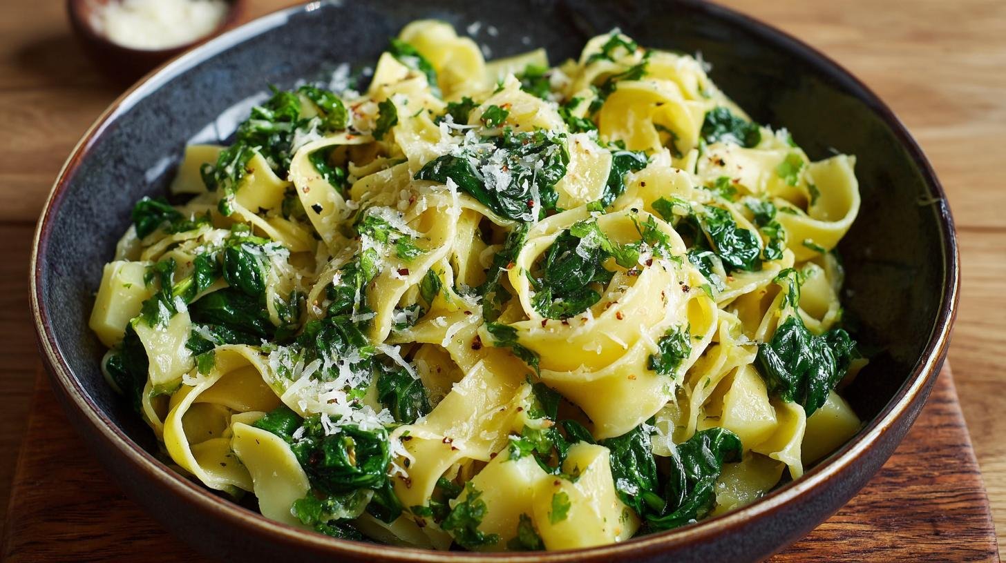 Klasické špenátové těstoviny s máslem a bramborami bez složitostí. Rychlá příprava krok za krokem