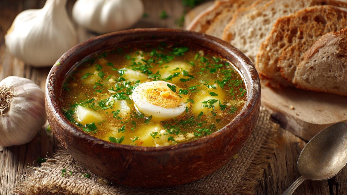 Výživná česnečka s bramborami a vejcem – starý recept. Ingredience a jednoduchý postup Výživná česnečka s bramborami a vejcem – starý recept. Ingredience a jednoduchý postup