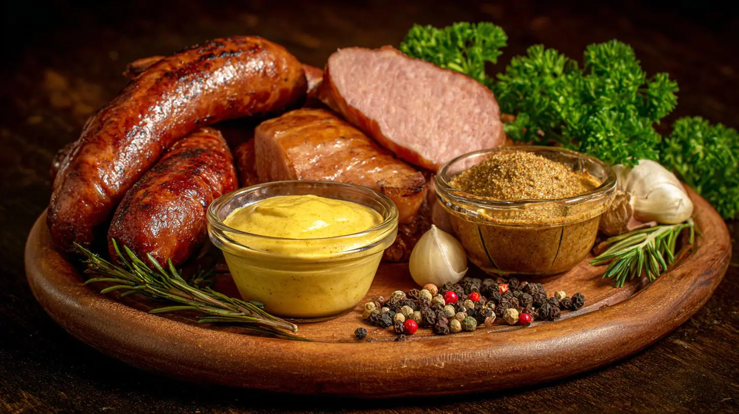 Uzené pochoutky: klobása, uzené maso a hořčice co dělat