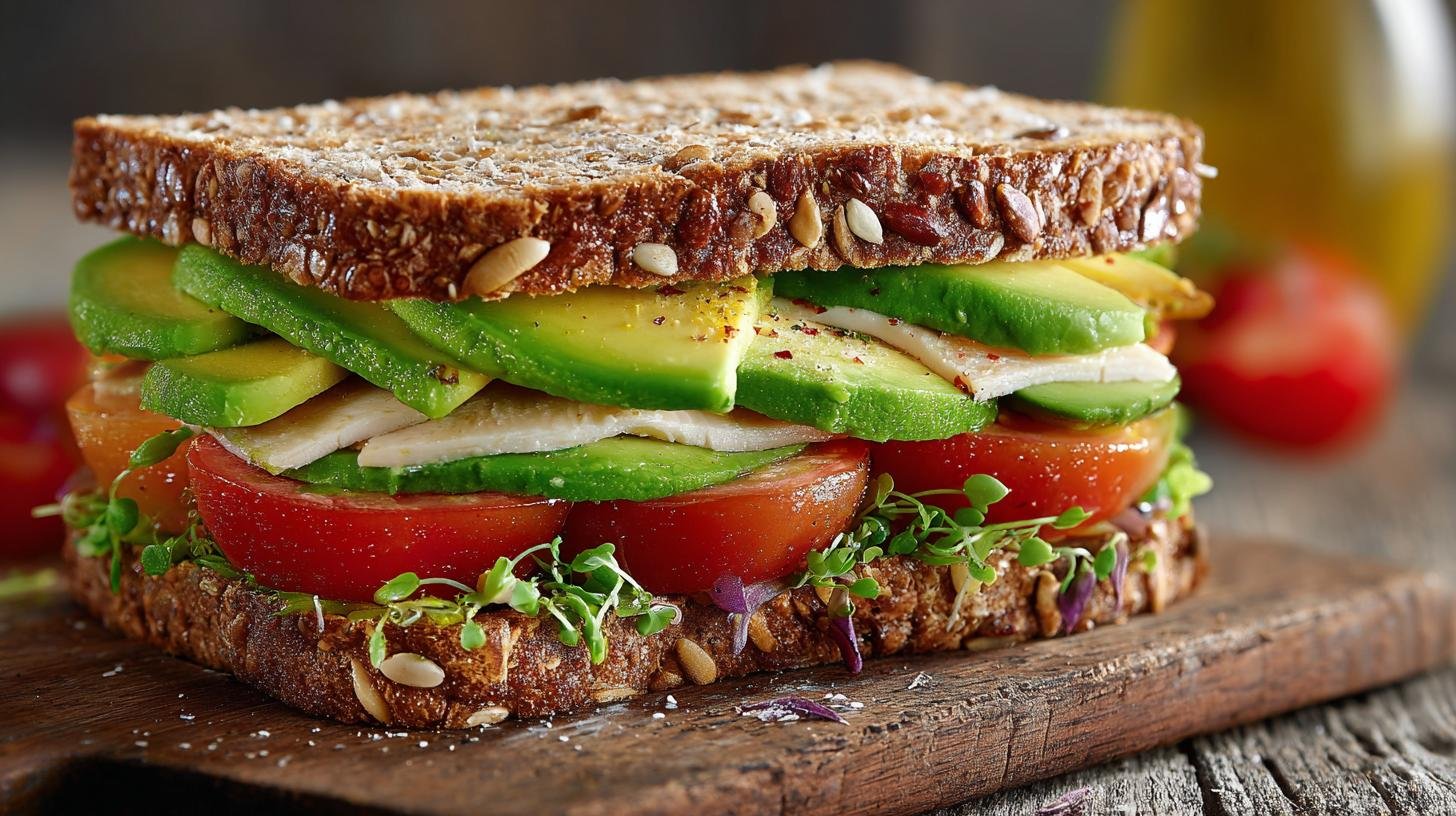 Sendvič s krůtím masem, avokádem a celozrnným chlebem. Rychlá a levná příprava