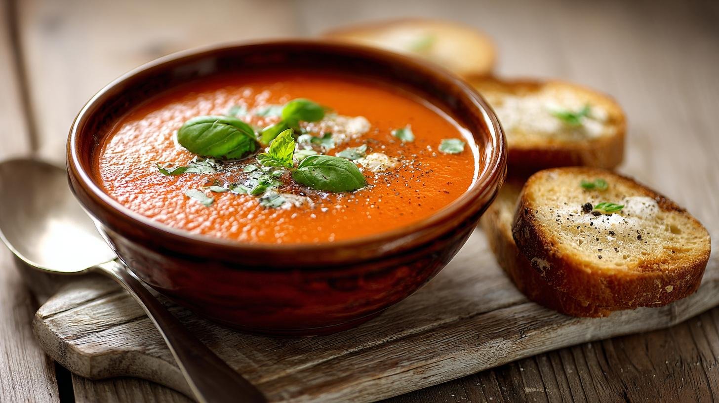 Rychlá rajčatová polévka s bazalkou. Podávání a variace Rychlá rajčatová polévka s bazalkou. Podávání a variace