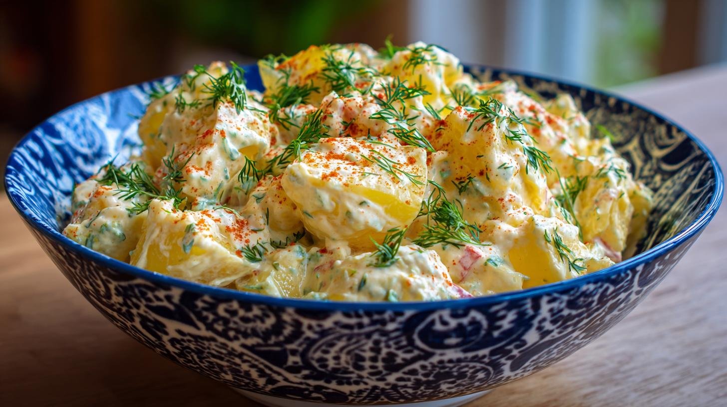 Rychlý bramborový salát s majonézou bez chyb. Servírování a skladování