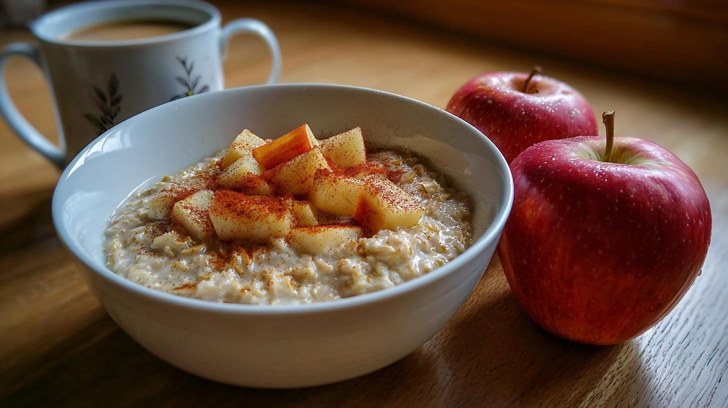 Snídaně z ovesných vloček, jablek a skořice, která zasytí