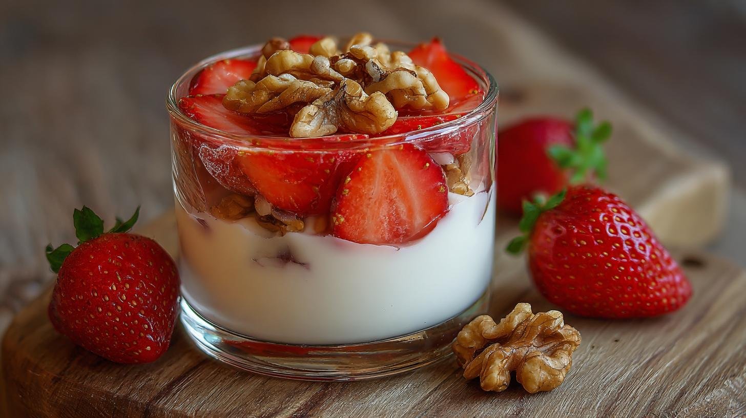 Bez cukru: domácí jogurt s ořechy a čerstvými jahodami. Co budete potřebovat