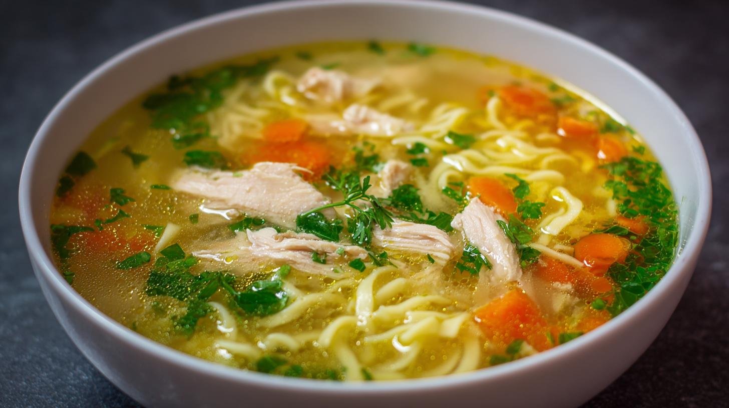 Jemná kuřecí polévka s nudlemi za 15 minut. Co potřebujete