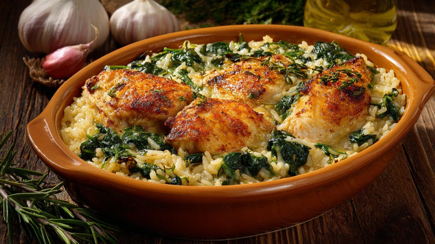 Pečené kuřecí maso s rýží a špenátem bez zbytečné práce. Co potřebujete připravit