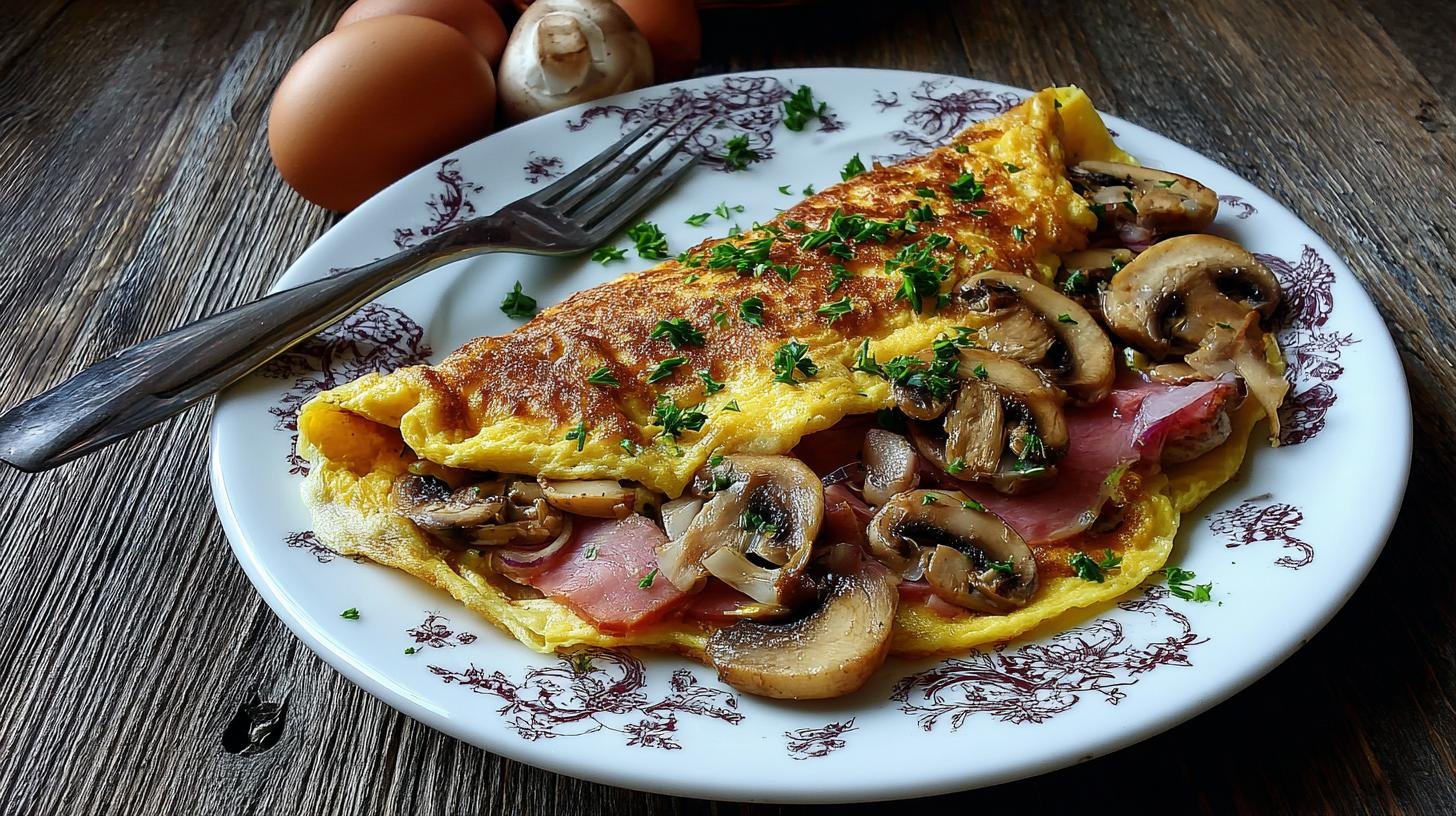 Omeleta s houbami, šunkou a cibulkou pro ranní energii