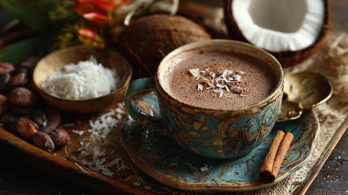 Horká čokoláda kakao, skořice a kokosové mléko bez námahy